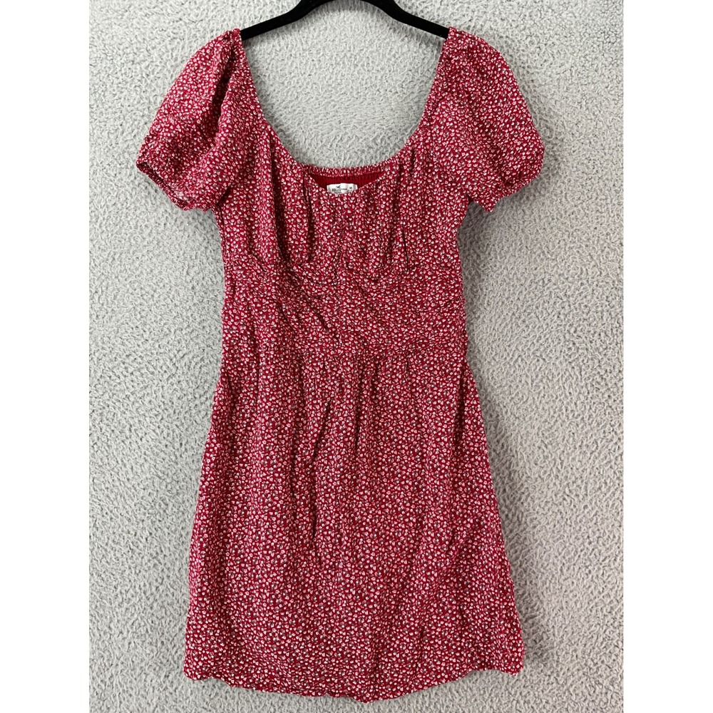 Hollister Floral Mini Dress Womens M Red Smocked Back Short Sleeve Y2K Coquette